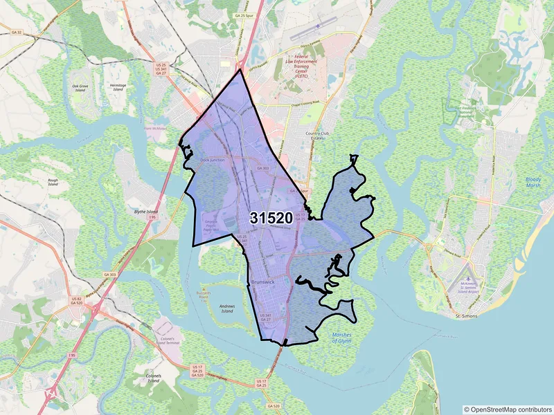 Map of ZIP Code 31520 — Brunswick, GA