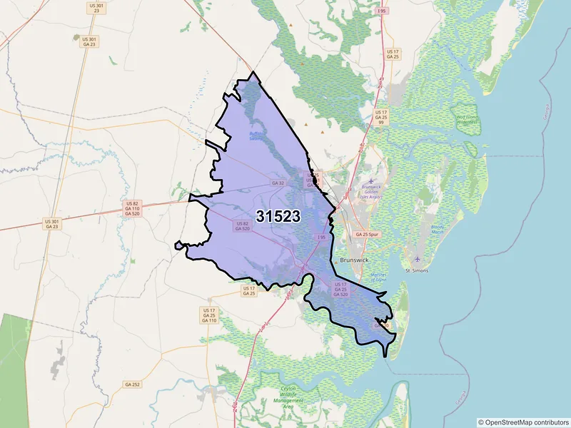 Map of ZIP Code 31523 — Brunswick, GA