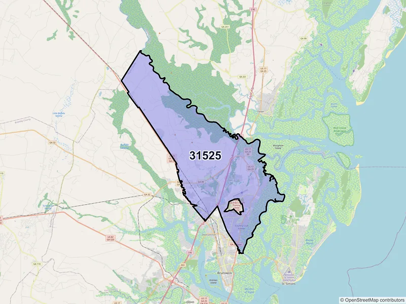 Map of ZIP Code 31525 — Brunswick, GA