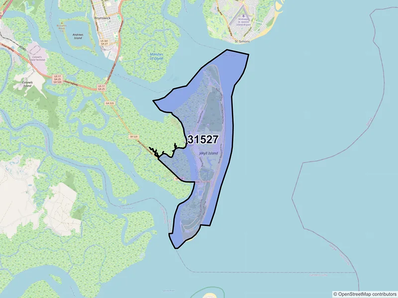 Map of ZIP Code 31527 — Jekyll Island, GA