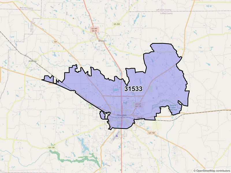 Map of ZIP Code 31533 — Douglas, GA