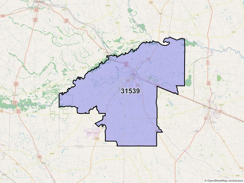 Map of ZIP Code 31539 — Hazlehurst, GA