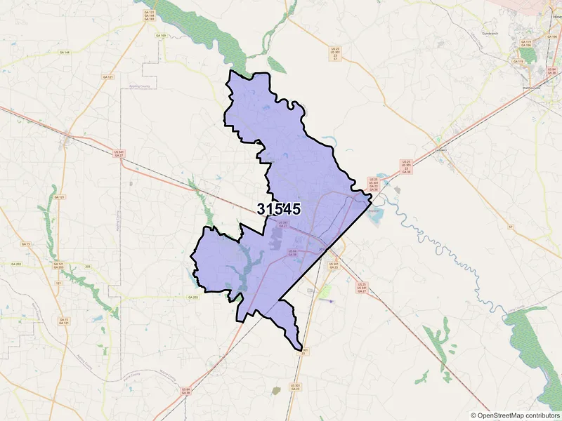 Map of ZIP Code 31545 — Jesup, GA