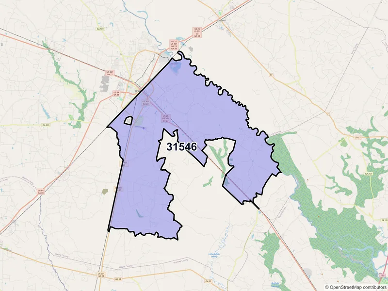 Map of ZIP Code 31546 — Jesup, GA