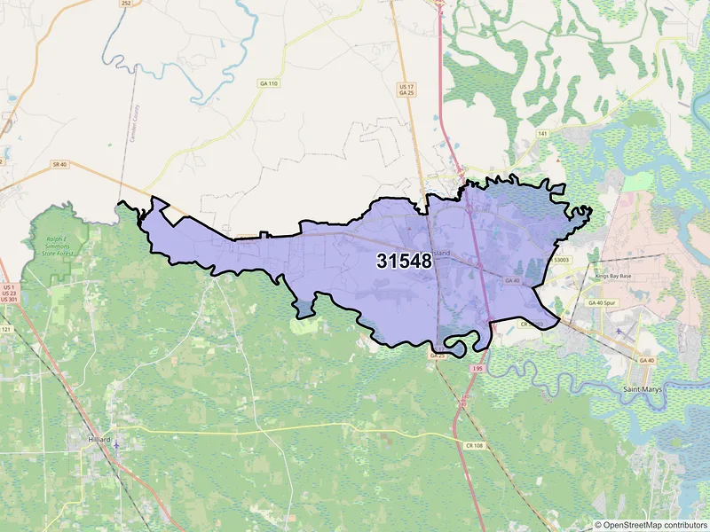 Map of ZIP Code 31548 — Kingsland, GA