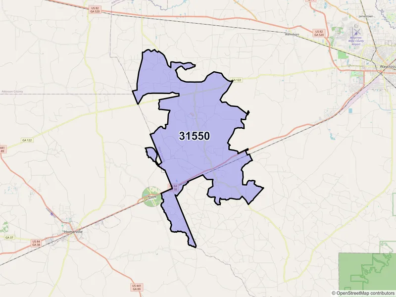 Map of Manor, Georgia and ZIP codes