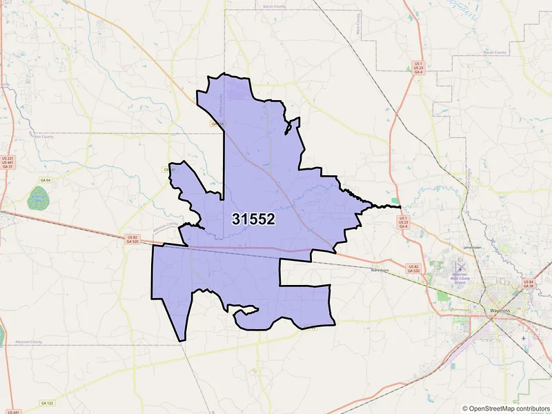 Map of Millwood, Georgia and ZIP codes