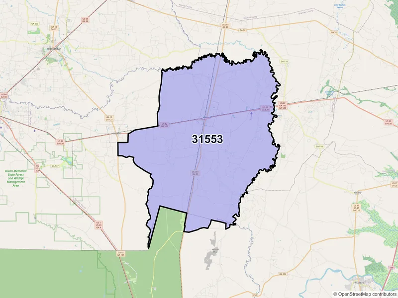 Map of ZIP Code 31553 — Nahunta, GA