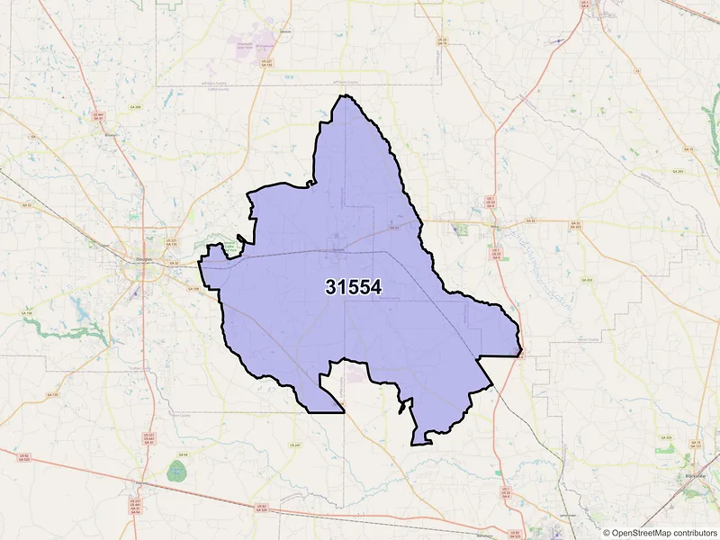 Map of ZIP Code 31554 — Nicholls, GA
