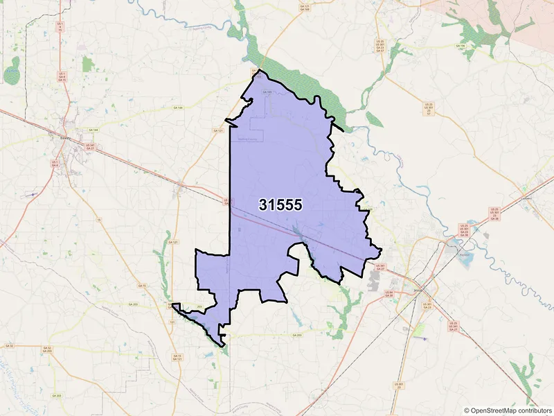 Map of ZIP Code 31555 — Odum, GA