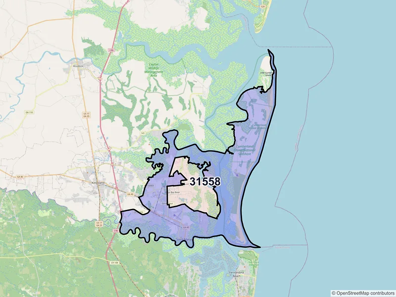 Map of ZIP Code 31558 — Saint Marys, GA