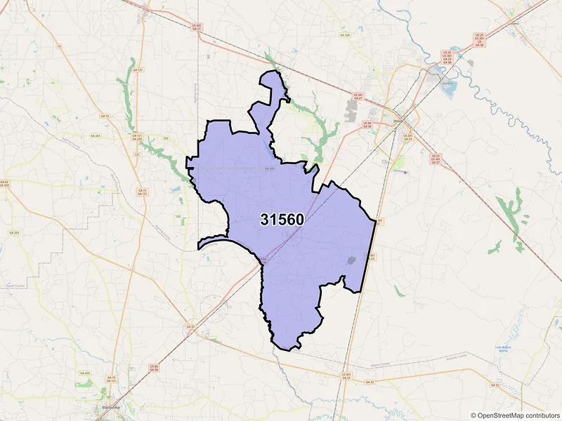 Map of Screven, Georgia and ZIP codes
