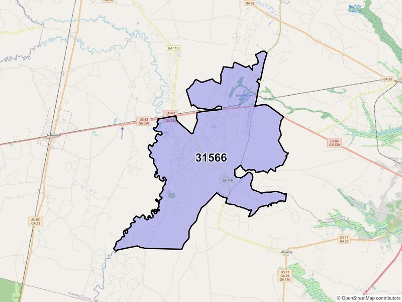 Map of ZIP Code 31566 — Waynesville, GA