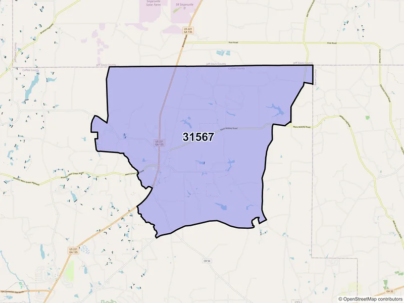 Map of ZIP Code 31567 — West Green, GA