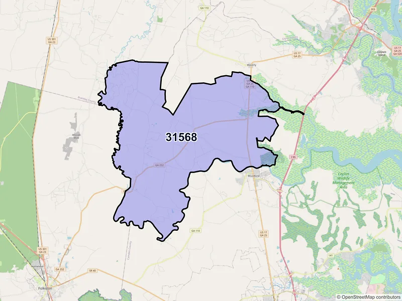 Map of ZIP Code 31568 — White Oak, GA
