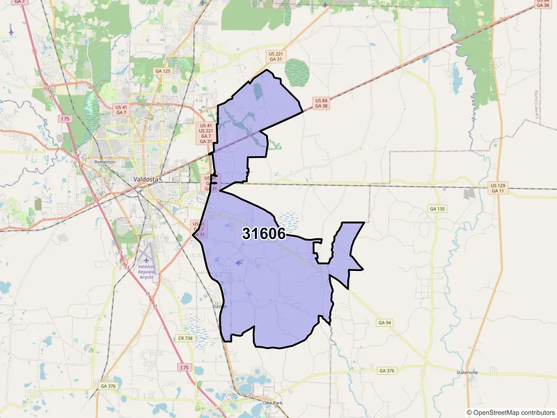 Map of ZIP Code 31606 — Valdosta, GA