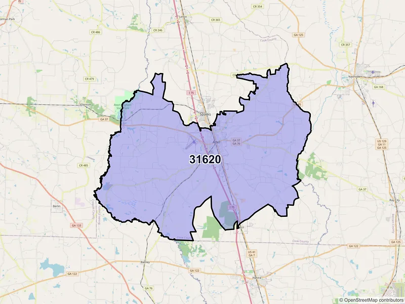 Map of Adel, Georgia and ZIP codes