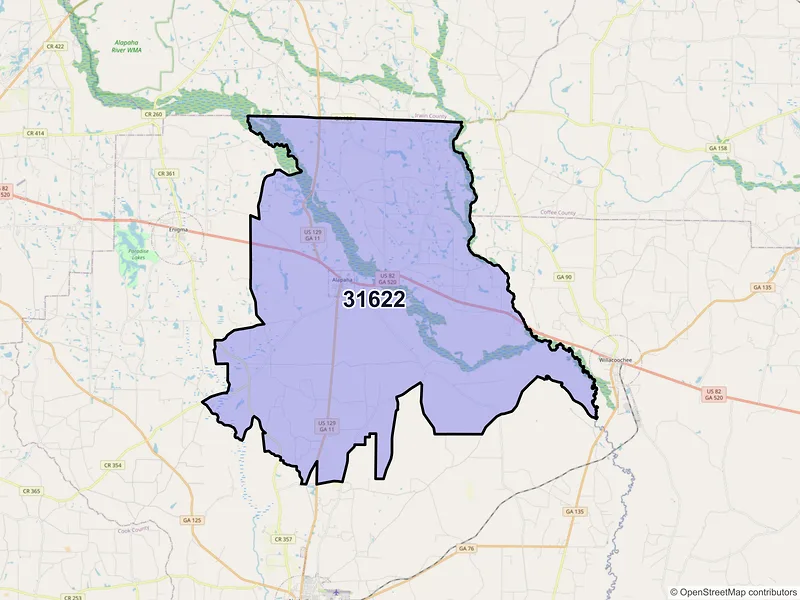 Map of ZIP Code 31622 — Alapaha, GA