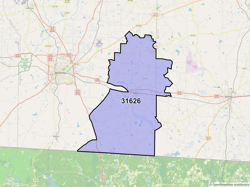Map of Boston, Georgia and ZIP codes