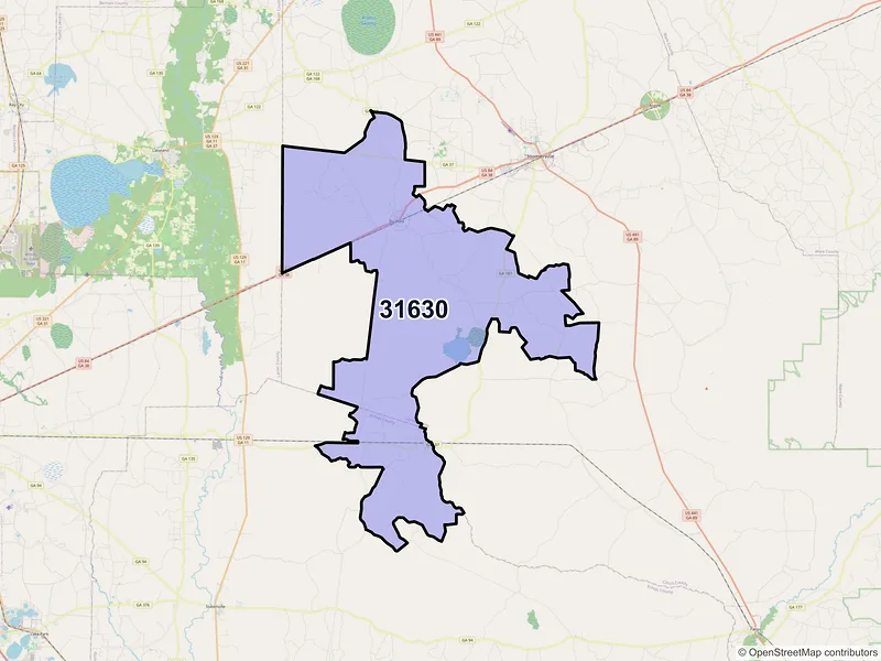 Map of Du Pont, Georgia and ZIP codes