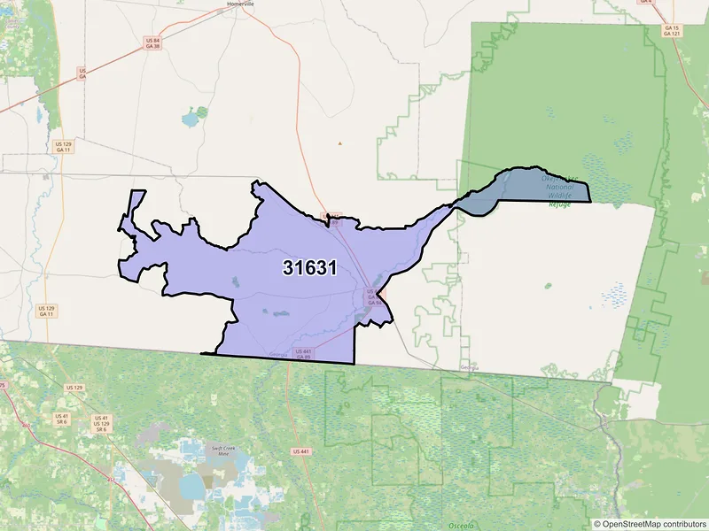 Map of ZIP Code 31631 — Fargo, GA