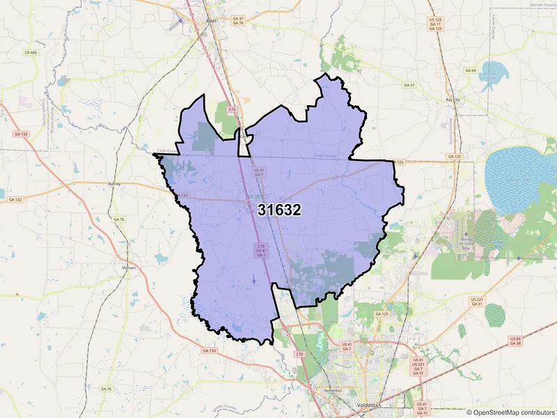 Map of ZIP Code 31632 — Hahira, GA