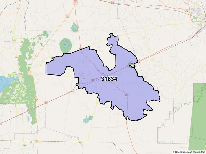 Map of ZIP Code 31634 — Homerville, GA
