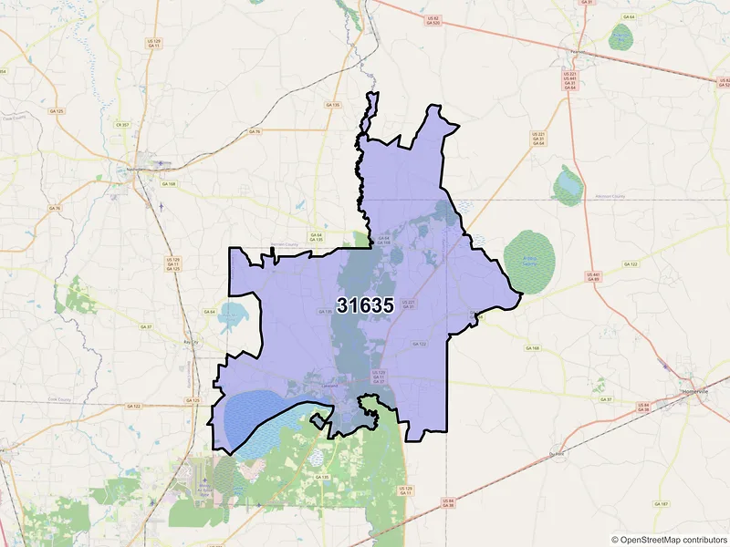 Map of ZIP Code 31635 — Lakeland, GA