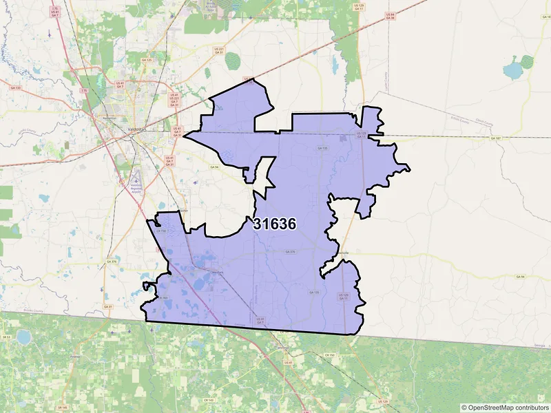Map of ZIP Code 31636 — Lake Park, GA
