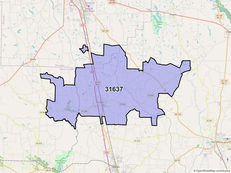 Map of Lenox, Georgia and ZIP codes