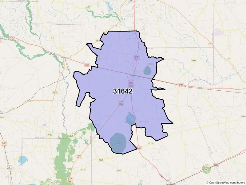 Map of ZIP Code 31642 — Pearson, GA