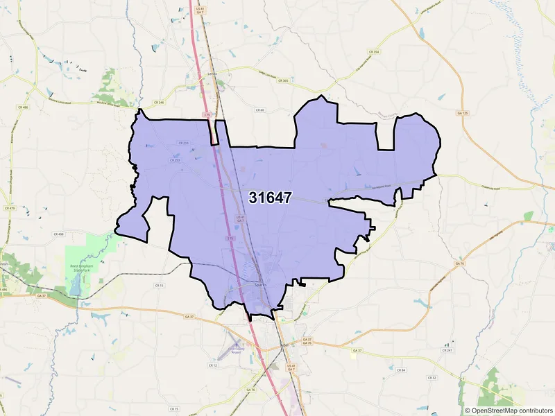 Map of ZIP Code 31647 — Sparks, GA