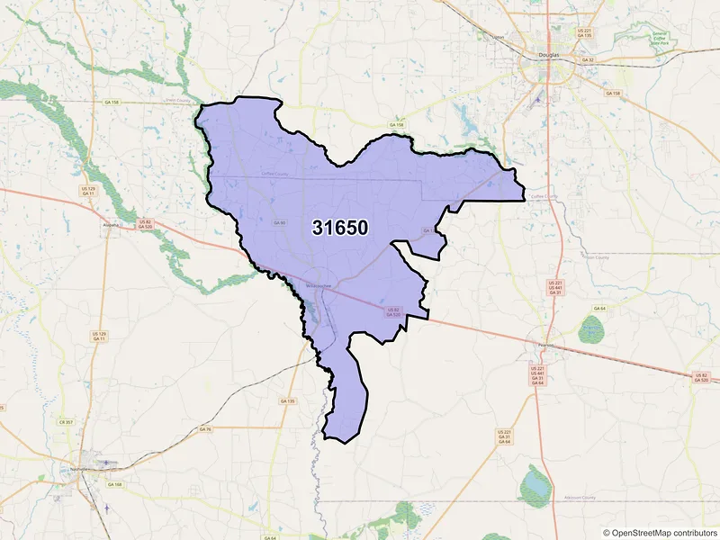 Map of ZIP Code 31650 — Willacoochee, GA