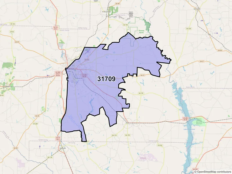 Map of ZIP Code 31709 — Americus, GA