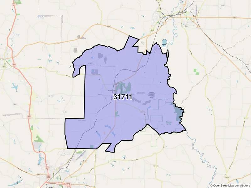 Map of ZIP Code 31711 — Andersonville, GA