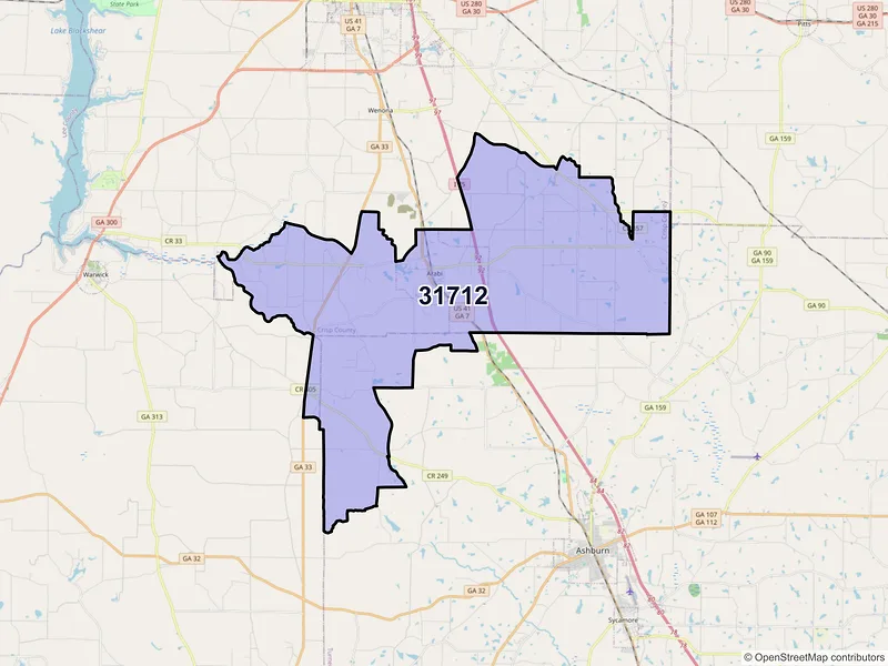 Map of ZIP Code 31712 — Arabi, GA