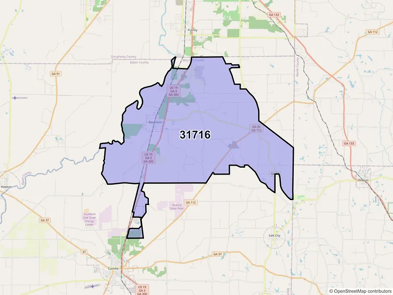 Map of Baconton, Georgia and ZIP codes