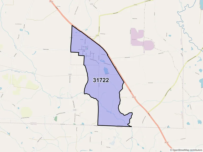 Map of Berlin, Georgia and ZIP codes