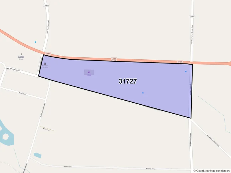 Map of Brookfield, Georgia and ZIP codes