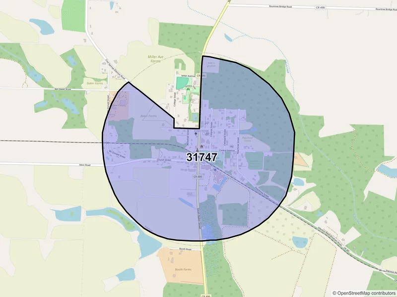 Map of Ellenton, Georgia and ZIP codes