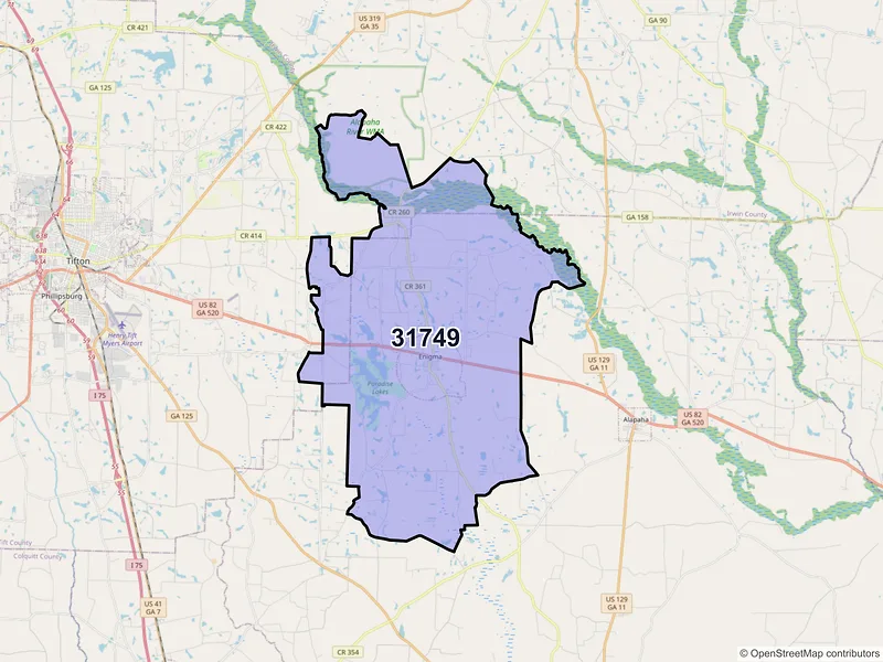 Map of ZIP Code 31749 — Enigma, GA