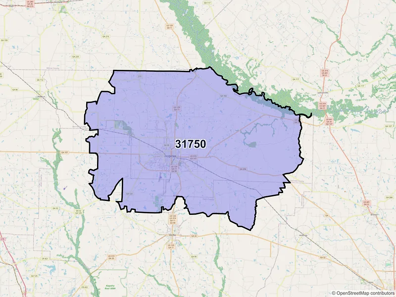 Map of Fitzgerald, Georgia and ZIP codes