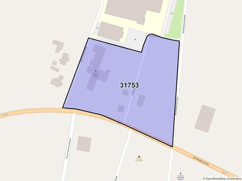 Map of Funston, Georgia and ZIP codes