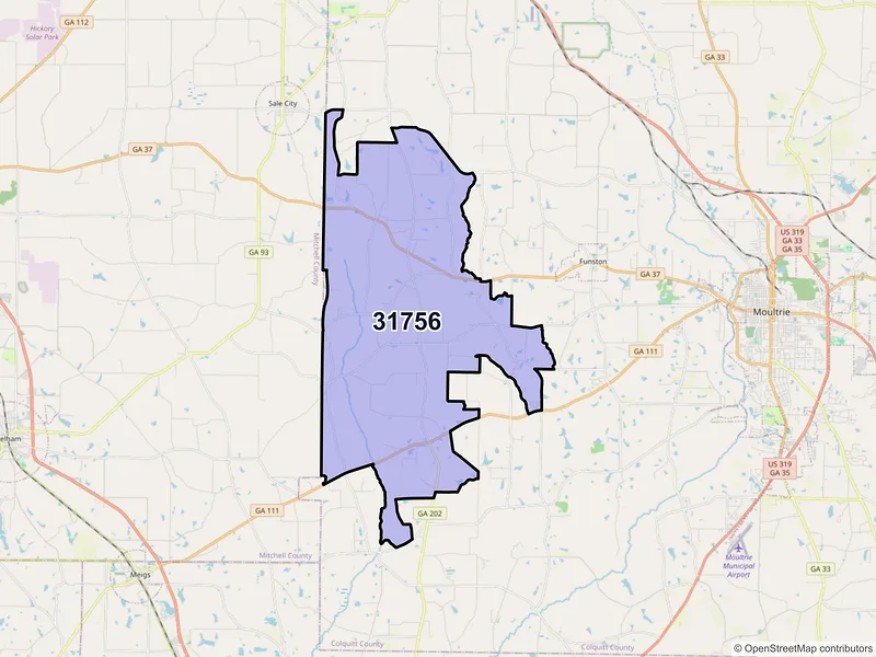 Map of ZIP Code 31756 — Hartsfield, GA