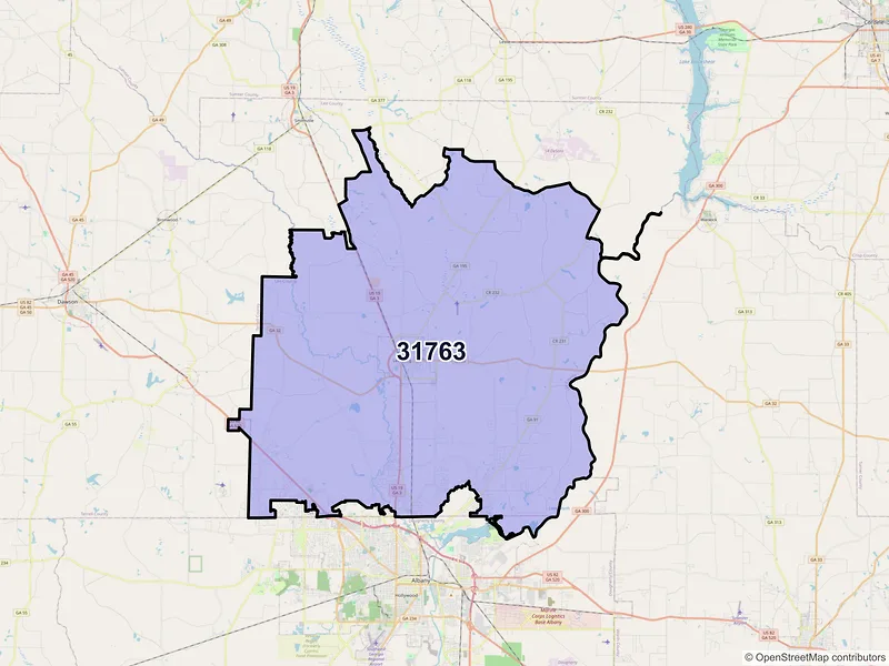 Map of Leesburg, Georgia and ZIP codes