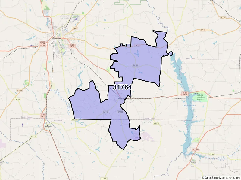 Map of ZIP Code 31764 — Leslie, GA