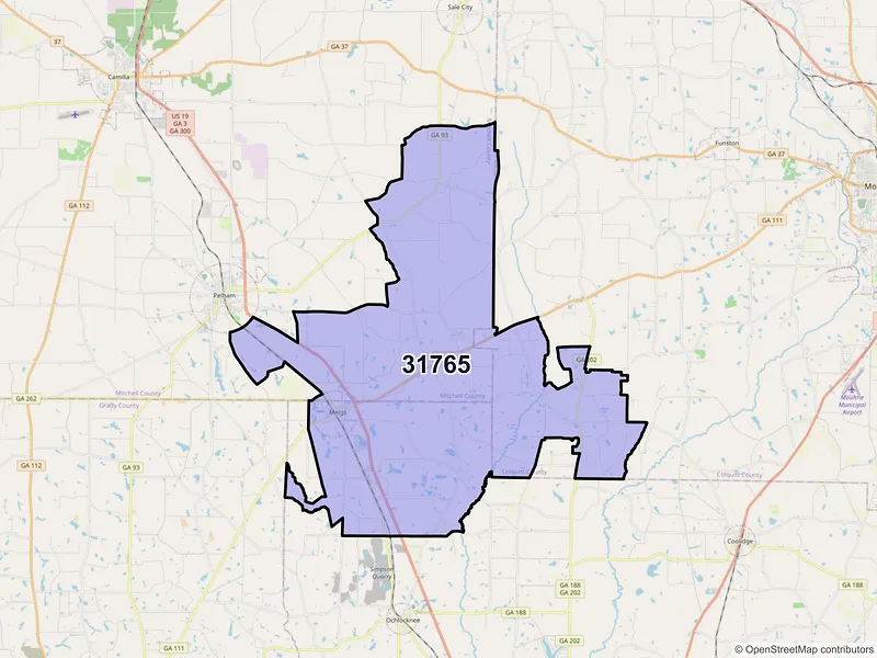 Map of ZIP Code 31765 — Meigs, GA
