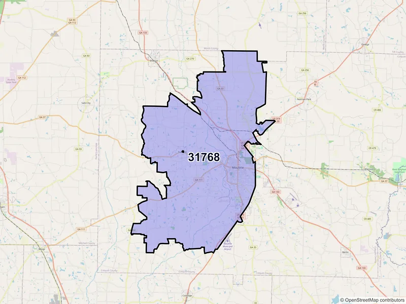 Map of ZIP Code 31768 — Moultrie, GA