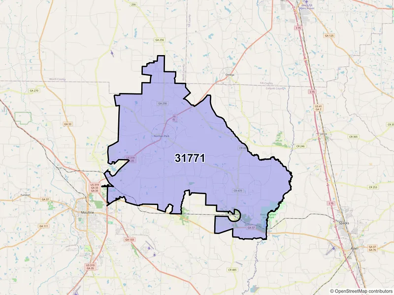 Map of ZIP Code 31771 — Norman Park, GA