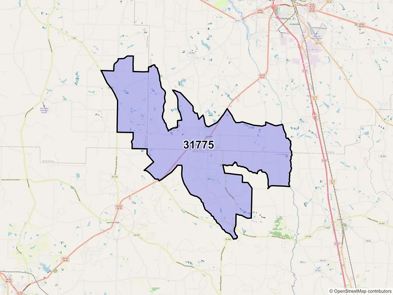 Map of ZIP Code 31775 — Omega, GA